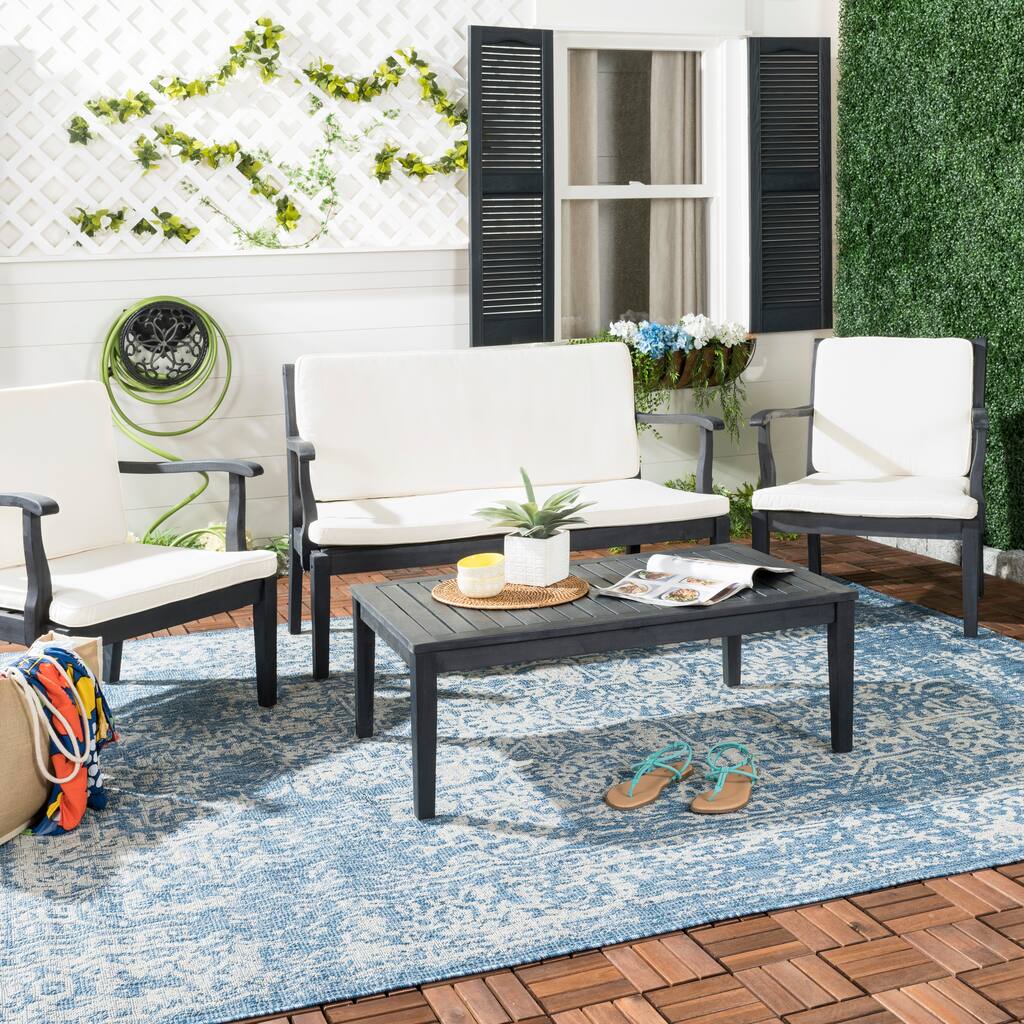 SAFAVIEH Outdoor Kaia Acacia Wood 4-Piece Patio Set - 39Wx24Dx14H