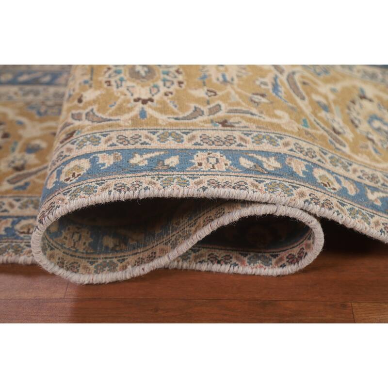 Distressed Floral Kashan Persian Antique Area Rug Handmade Wool Carpet - 9'0" x 12'5"