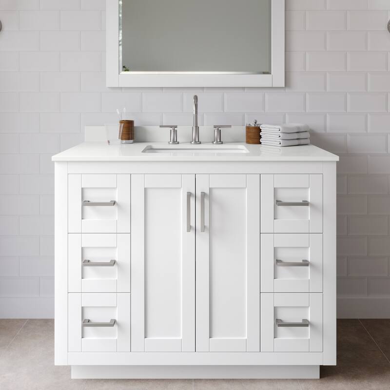 Wyndham Collection WCF292942S-QTZ-US3M34 Miranda 42" Free Standing - White / White Quartz Top / Brushed Nickel Hardware