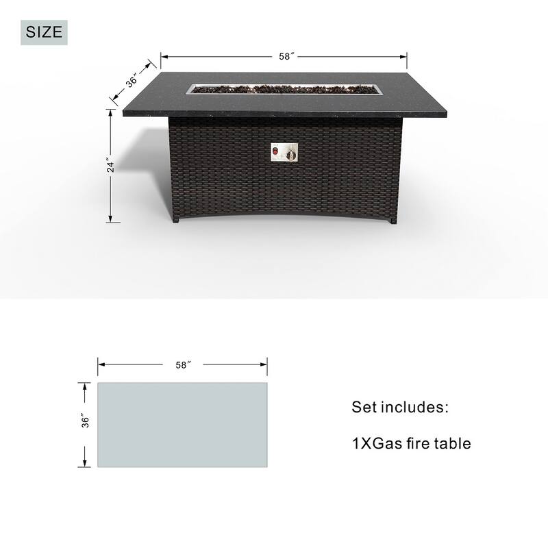 Moda Stylish Outdoor Rectangle Fire Pit Table Rain Cover Included