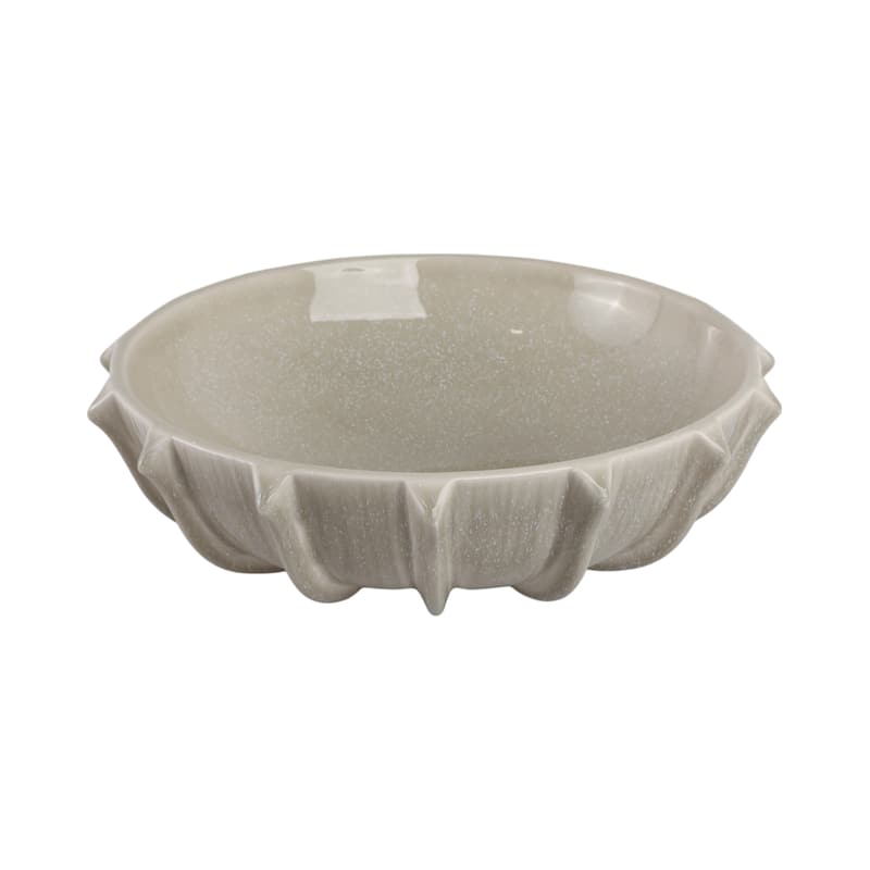 Pottery Earthenware Decorative Bowl with Sculpted Rim - 16" Taupe - 15.5" x 15.5" x 5"