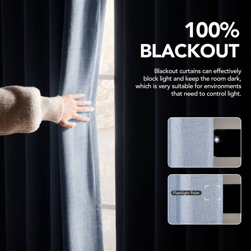 Living Room Curtains Back Tab Rod Pocket Faux Linen Blackout 2 Panels