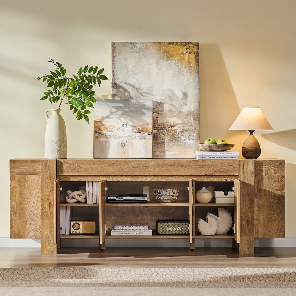 Modern Farmhouse TV Stand, Wood Entertainment Center for Living Room