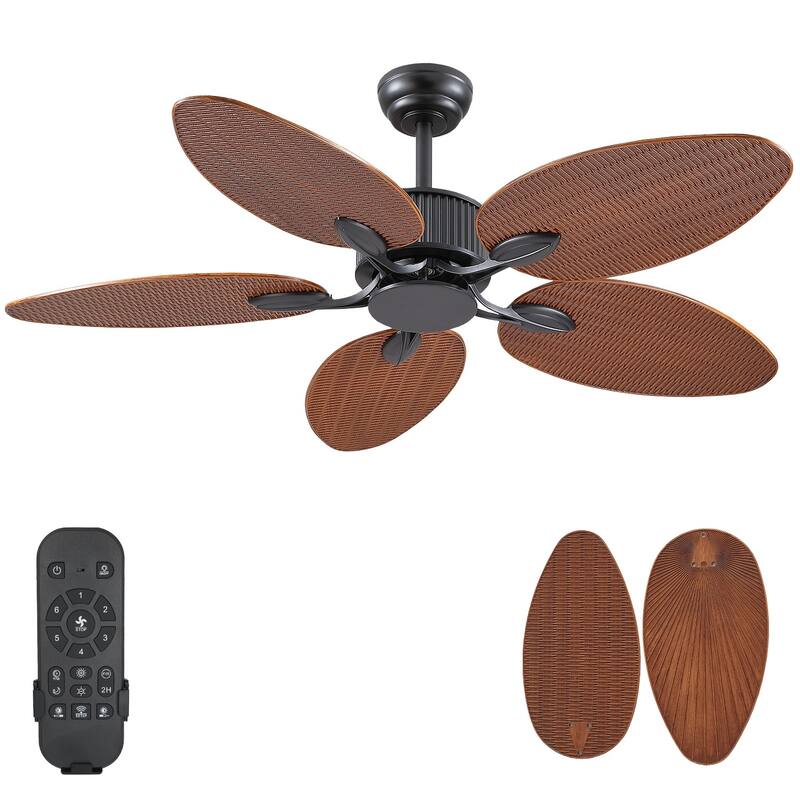 50 Inch Tropical Palm Tropical Indoor/Outdoor Ceiling Fan DC Motor Remote Control - 50 Inches - Brown