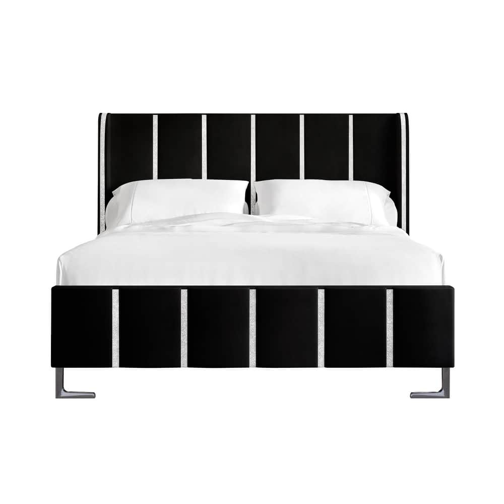 CraftPorch Luxurious Crystal Diamond Strip Velvet Upholstered Bed