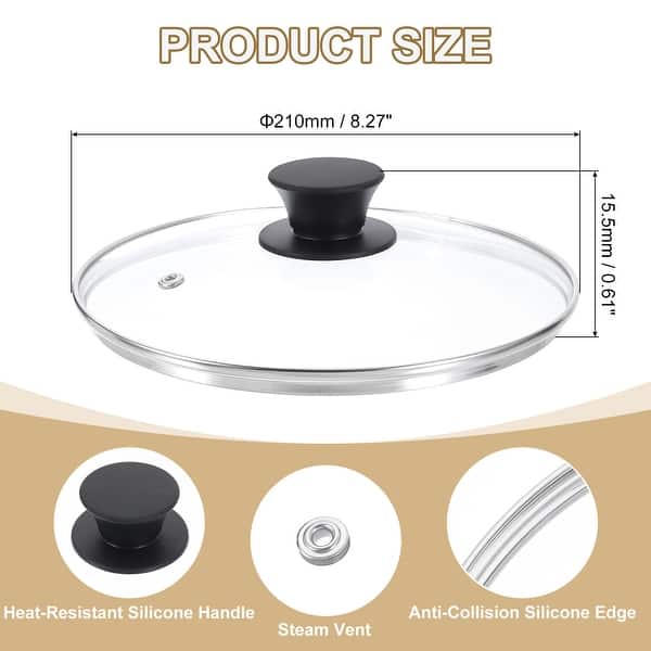 dimension image slide 0 of 8, 1 Pcs Universal Lid for Pot Cookware, Replacement Glass Pan Lids - Clear, Black