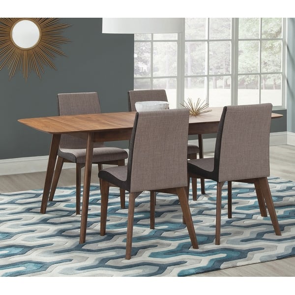 slide 2 of 7, 5-Piece Dining Set with Butterfly Leaf Extension Table Natural Walnut and Grey 6