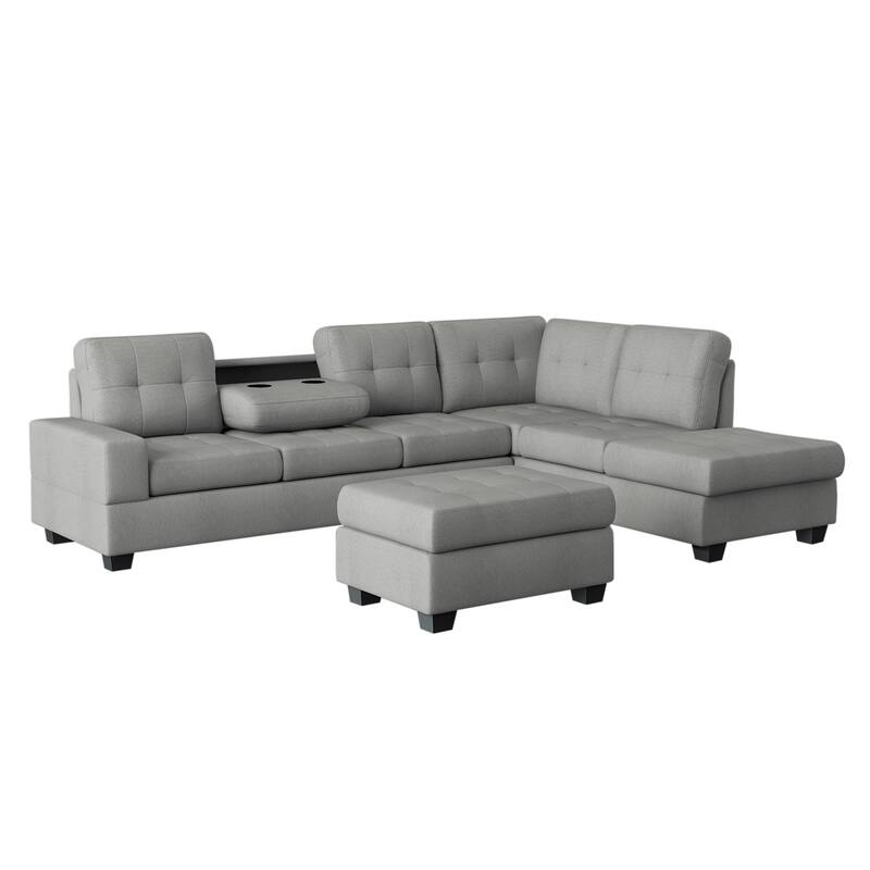 Fresno Reversible Sectional Sofa with Ottoman - Grey