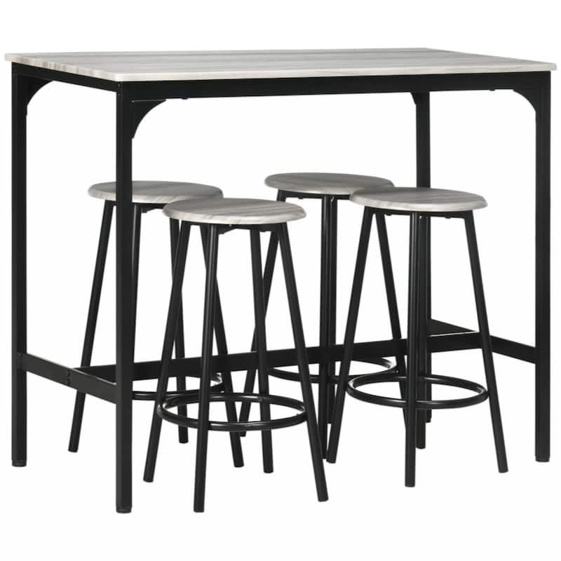 5-Piece Counter Height Bar Table Set, Rustic 43.25" Dining Table with 4 Bar Stools, Dining Room, Gray