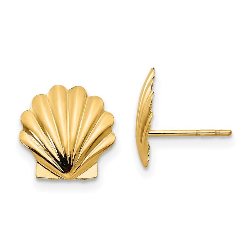 Curata 14k Yellow Gold Polished 10mm Shell Post Earrings
