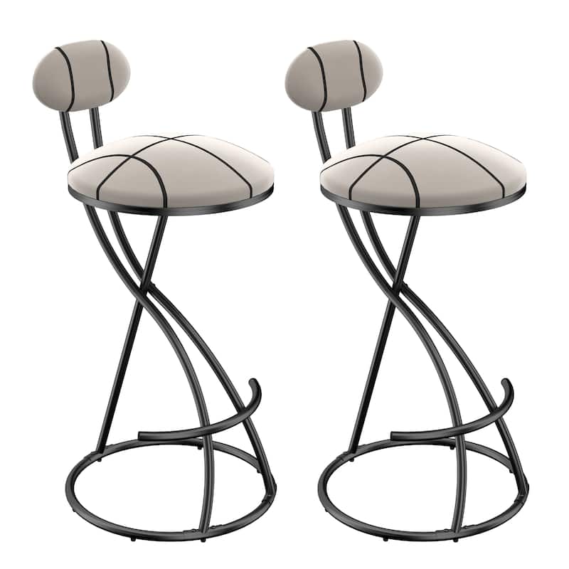 Upholstered Bar Stools Set of 2 Striped Counter Height Barstools Modern Velvet Dining Chairs for Kitchen Island, Living Room