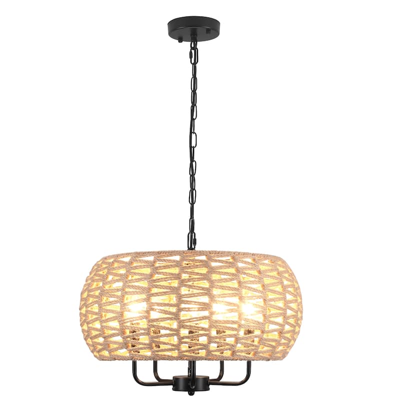 5-Light Rustic Candlestick Hanging Island Chandelier Lighting for Dining Room - Black and Natural