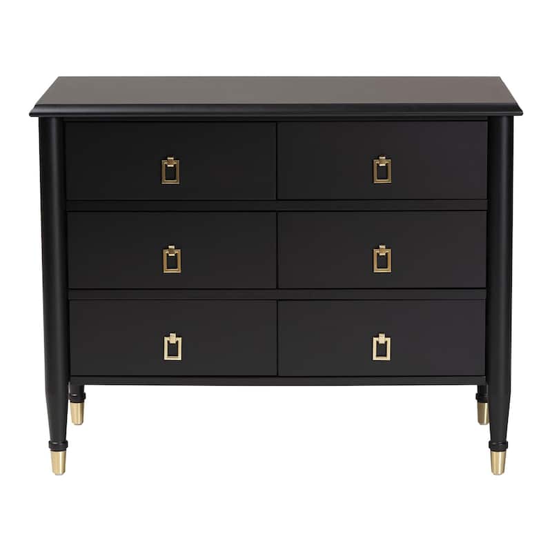 Tamra Black Wood Chest with Drawers - Bedroom Storage Unit with Metallic Accents, 6-Drawer Modern Transitional Bedroom Storage