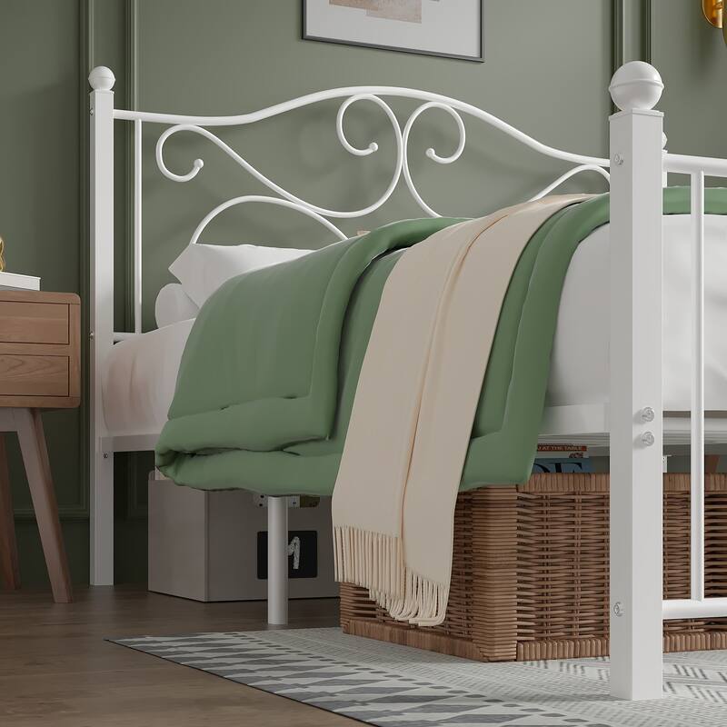 Victorian Style Metal Bed Frames with Headboard,No Box Spring Needed