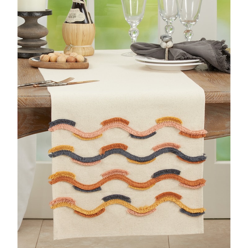 Lace Appliqué Table Runner With Fringe Design - 16"x72"