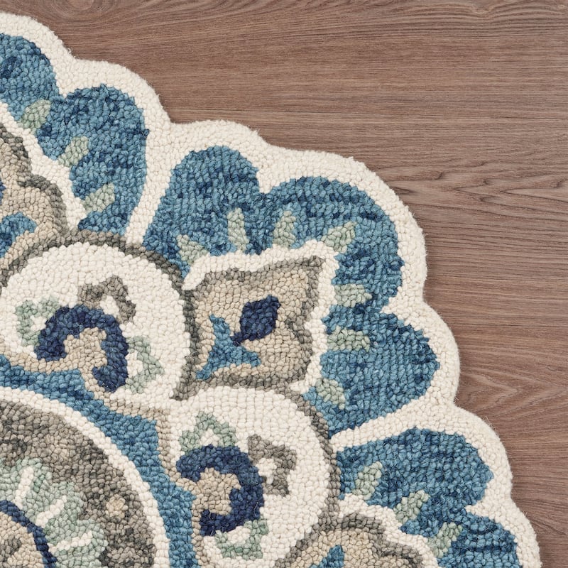 Hand Tufted Geometric Floral Area Rug - 5' Round