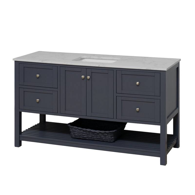 KitchenBathCollection Lakeshore 60" Single Bathroom Vanity with Engineered Carrara Top