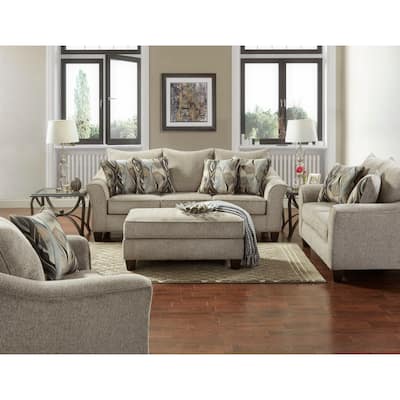 Textured Fabric Loveseat Sofa, Small Loveseat Sofa with Accent Pillows, Upholstered 2 Seater Sofa with Rolled Arms