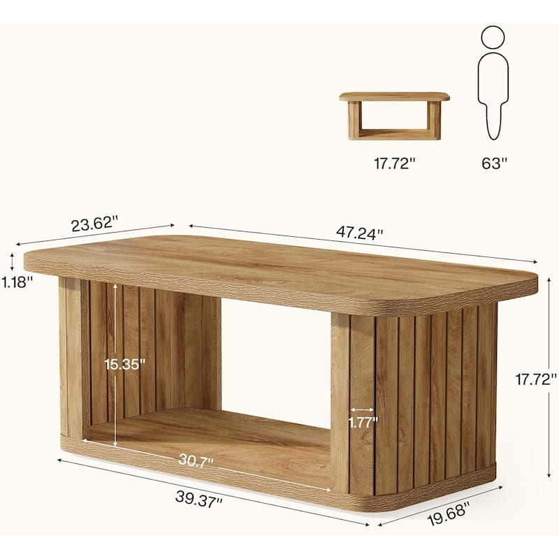 47.24-Inch Farmhouse Wood Coffee Table, 2-Tier Center Cocktail Living Room Table