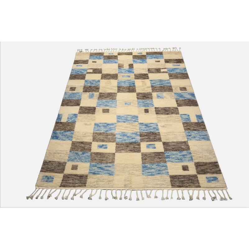 8'2''x10'8'' Tibetano Hand Knotted Wool Ivory Modern & Contemporary Boho Rug - 8' 2'' x 10' 8''