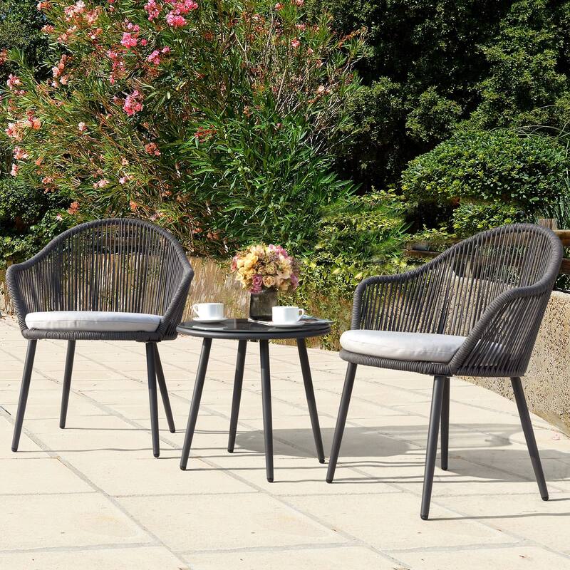 Nuu Garden Patio Rope 3-piece Bistro Crown Set with Cushions