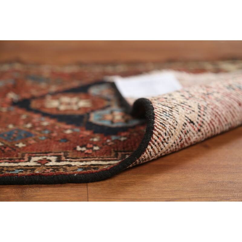 Hand Knotted Oriental 100% Wool Carpet Traditional Geometric Oranges & Rust Heriz (serapi) Runner Rug - 10' 7'' X 2' 1''