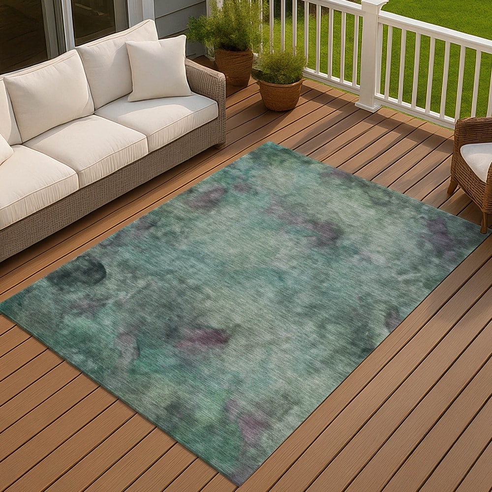 Machine Washable Indoor/ Outdoor Abstract Contemporary Chantille Rug