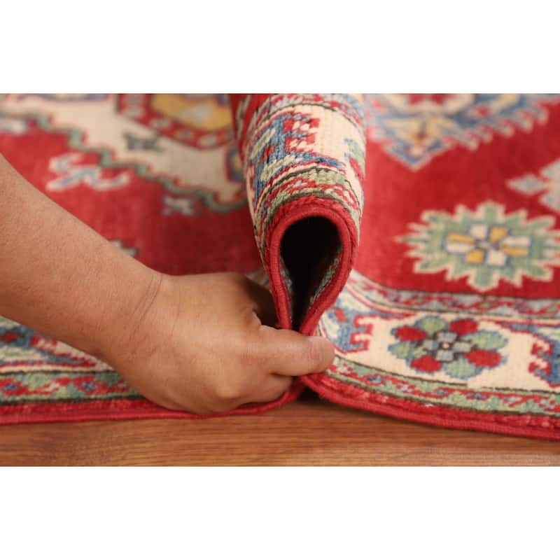 Geometric Kazak Foyer Rug Hand-Knotted Traditional Wool Carpet - 2'8" x 3'11"