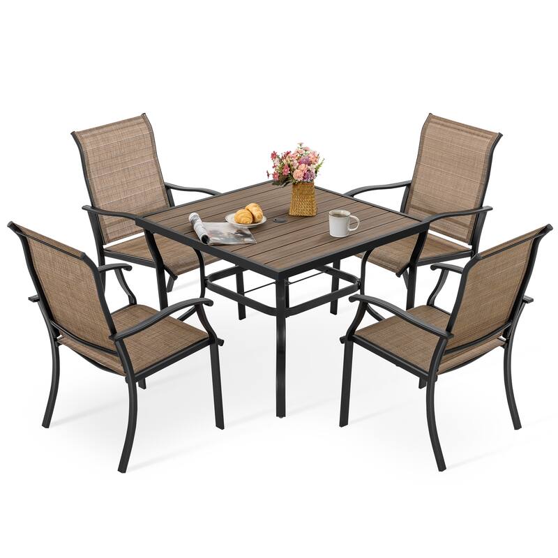 5-Piece Patio Outdoor Textilene and Metal Dining Set with Umbrella Hole