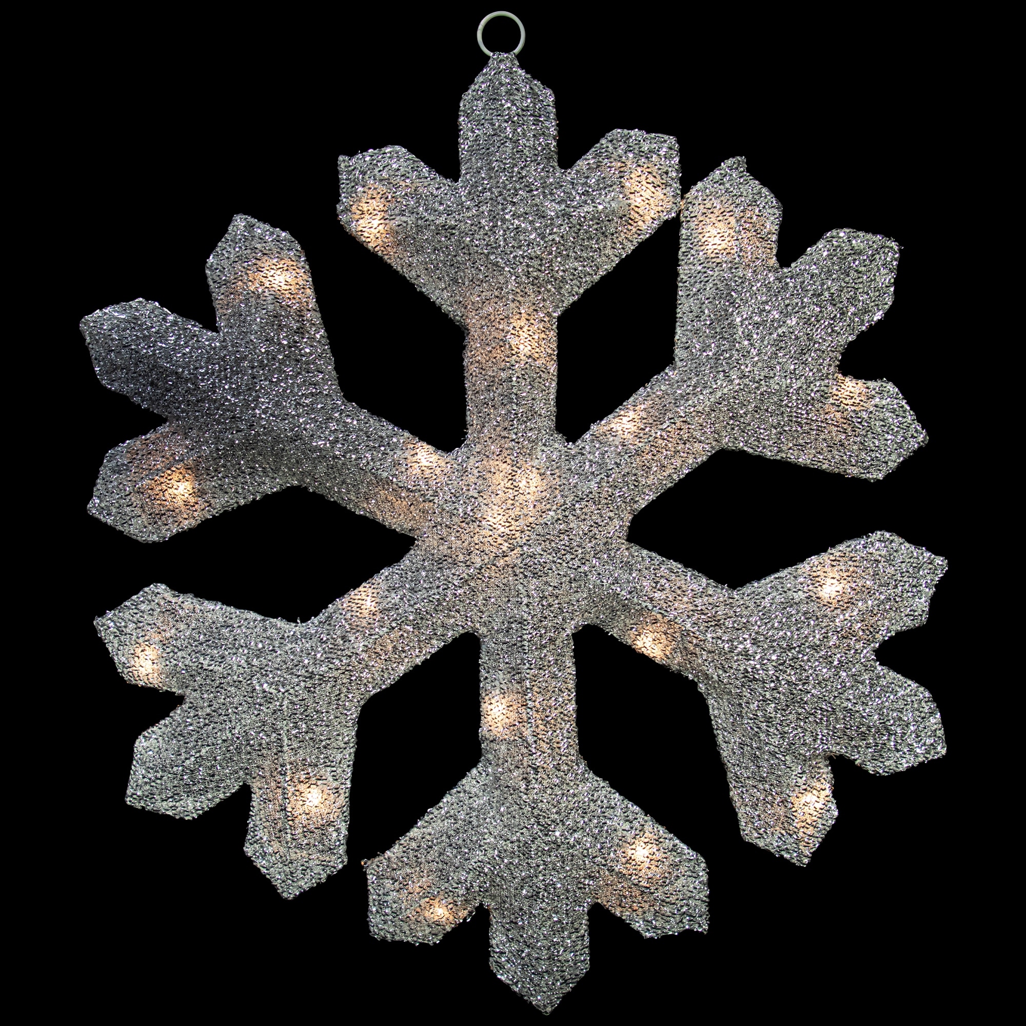 Tinsel Snowflake Christmas Window Decoration 20" Silver Clear Lights