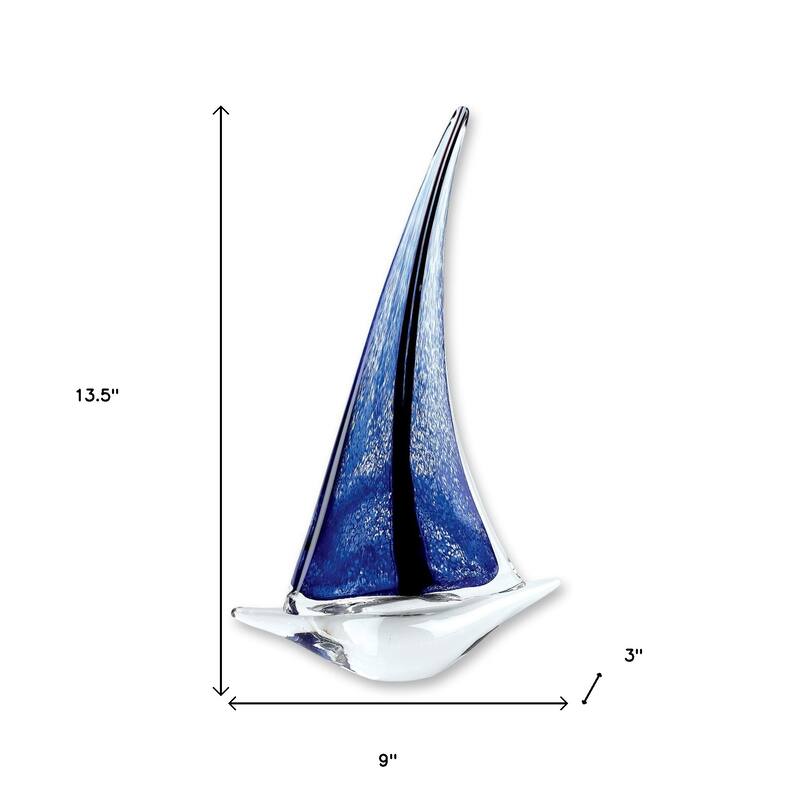 HomeRoots 9" Clear and Blue Murano Glass Modern Abstract Tabletop Sculpture - 3' X '9' X '13.5