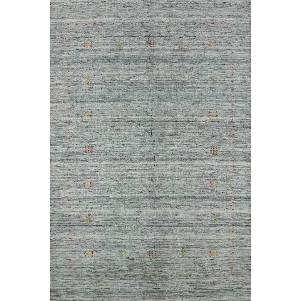 Tribal Blue Gabbeh Indian Rug Hand-Knotted Wool Carpet - 3'11" x 5'8"