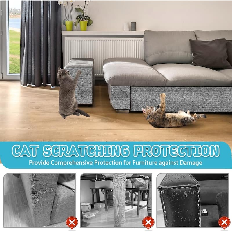 Cat Scratching Mat, Trimmable Self-Adhesive Scratcher Replacement Carpet for Cat Trees, Furniture & Walls - 15.8"Lx78.7"W