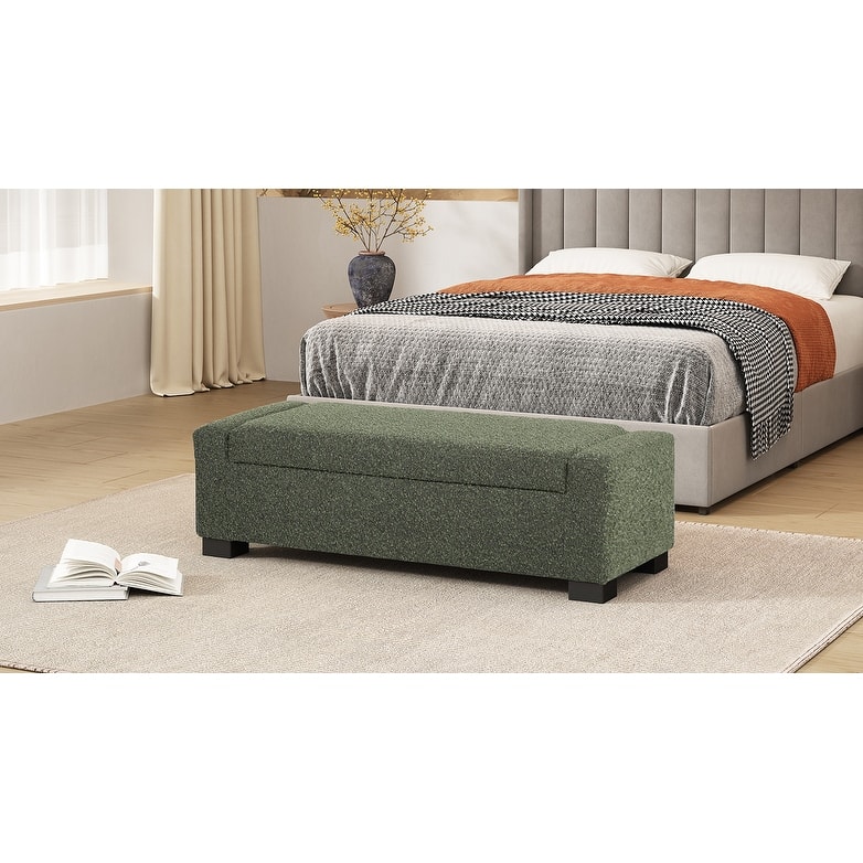 50" Ottoman Bench in Textured Fabric, Rectangular Design with Hinged Lid for Seating, Footrest, and Hidden Storage