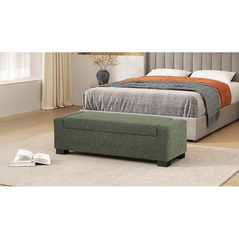 Roomfitters Upholstered Storage Ottoman Bench with Hinged Lid, Rectangular Accent Seat for Living Room or Bedroom