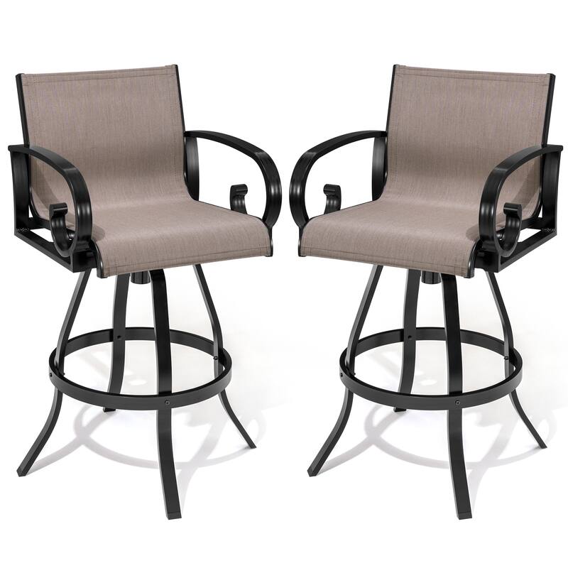 Outdoor Aluminum Swivel Barstool (Set of 2) Sunbrella Textilene Sling for Patio Deck - See Picture - Augustine Ashe