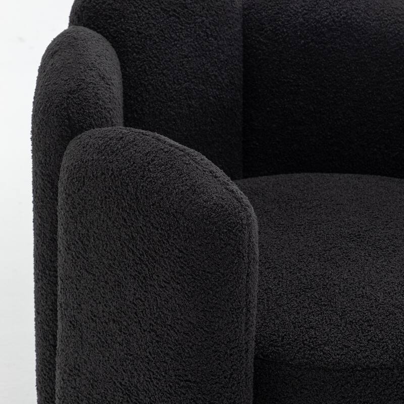 SEYNAR Modern Glam Teddy Fabric Upholstered Round Accent Chair with Flower Shaped Back Design