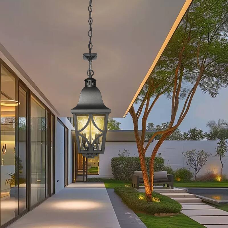 16" Elegant Matte Black Outdoor Wall Lantern with Clear Glass - Waterproof Sconce for House, Garage, and Front Door Lighting