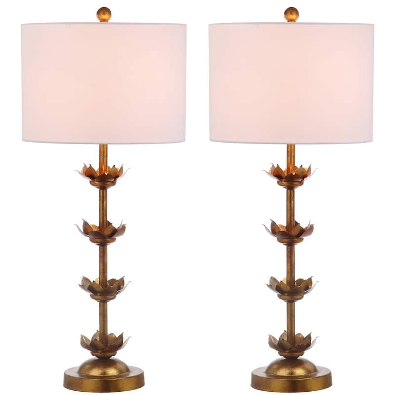 SAFAVIEH Lighting 32-inch Lani Antique Gold Leaf Table Lamp (Set of 2) - 14"x14"x32"