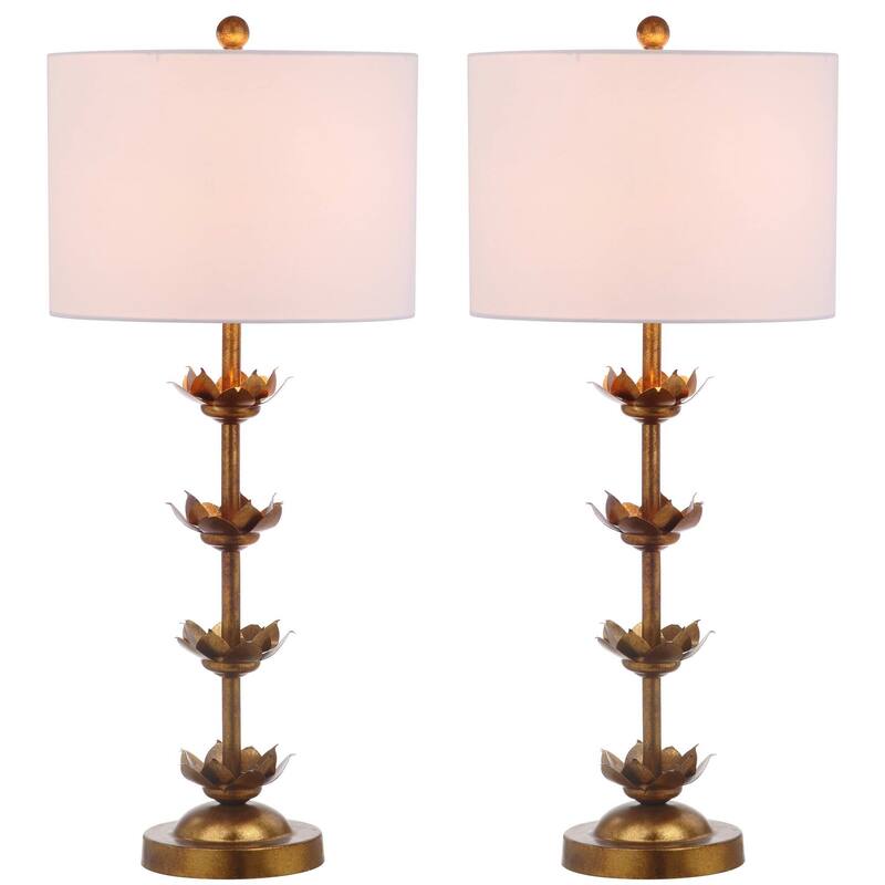 SAFAVIEH Lighting 32-inch Lani Antique Gold Leaf Table Lamp (Set of 2). - 14" W x 14" D x 32" H