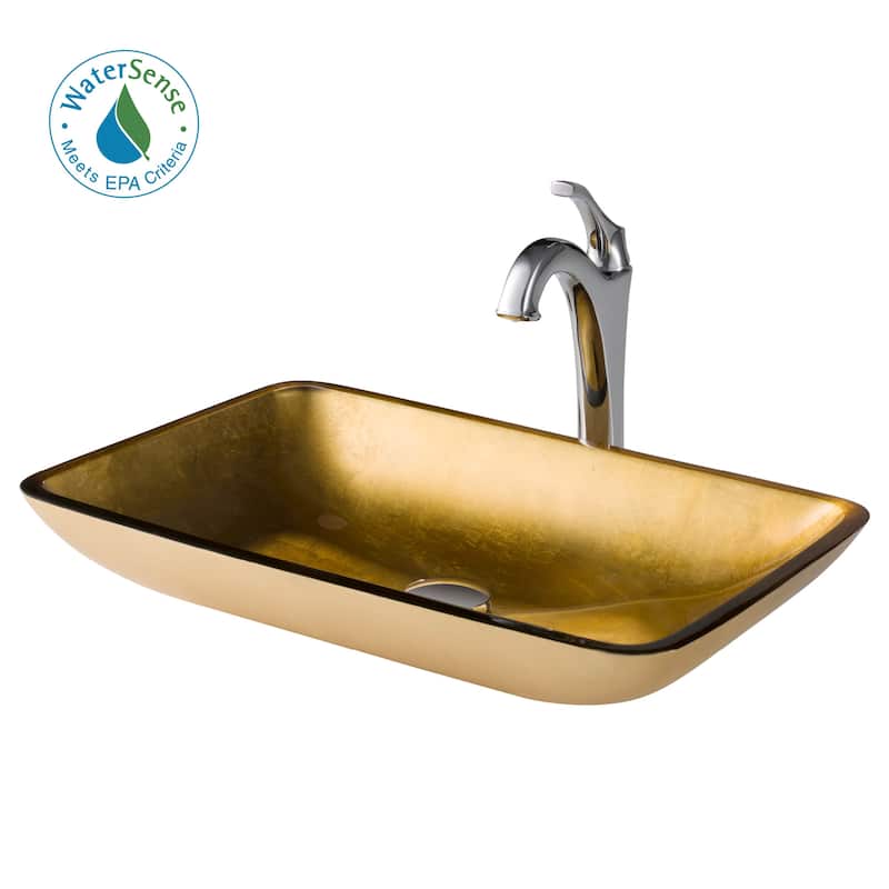Kraus Arlo & Glass 21-7/8" Glass Vessel Bathroom Sink with 1.2 GPM - Chrome