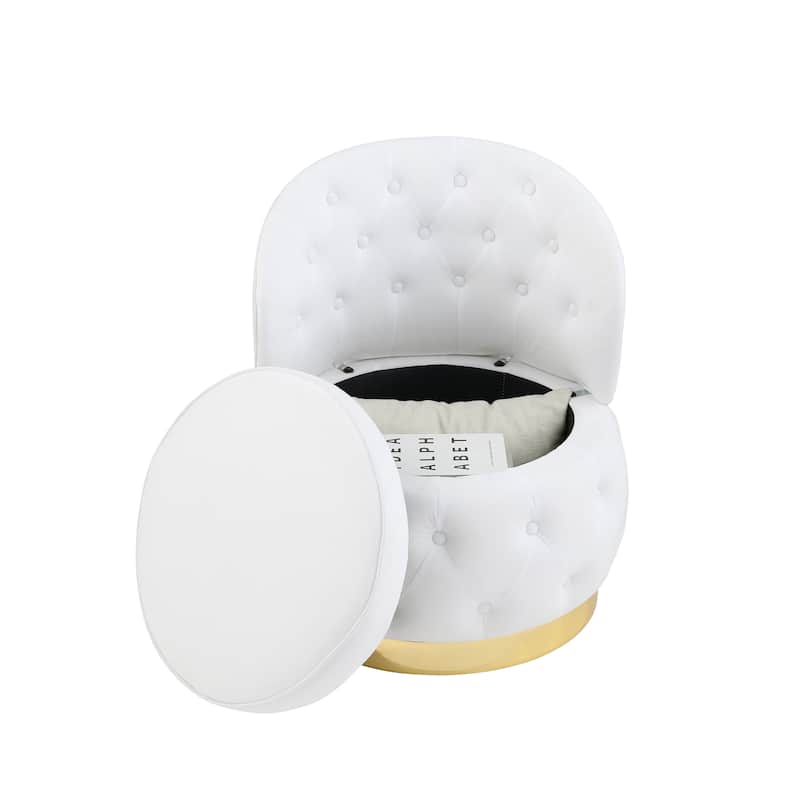 Modern 25.2" Velvet 360° Swivel Buttons Tufted Barrel Chair with Gold Stainless Steel Base and Storage