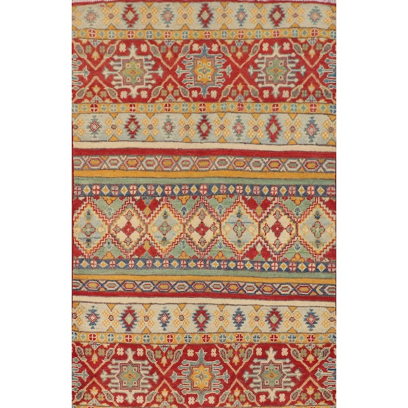 Striped Kazak Accent Rug Hand-Knotted Wool Carpet - 3'2" x 5'0"