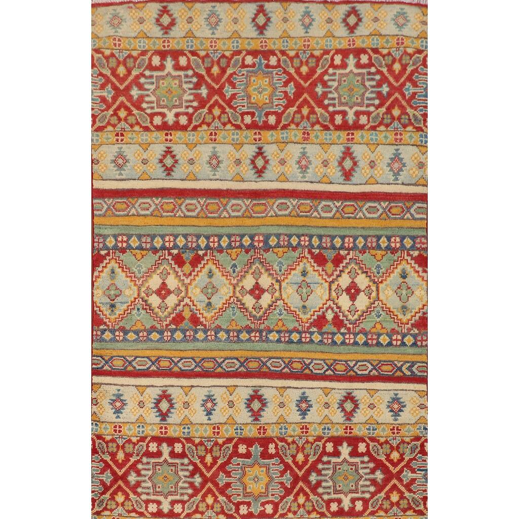 Striped Kazak Accent Rug Hand-Knotted Wool Carpet - 3'2" x 5'0"