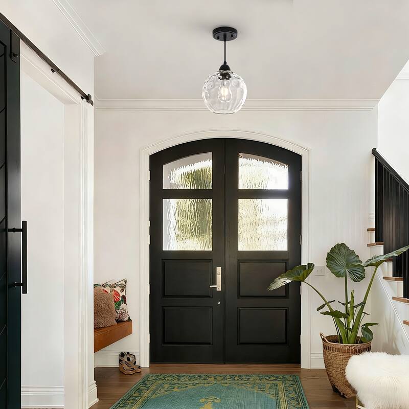 Modern Textured Glass Globe Pendant Light - Matte Black