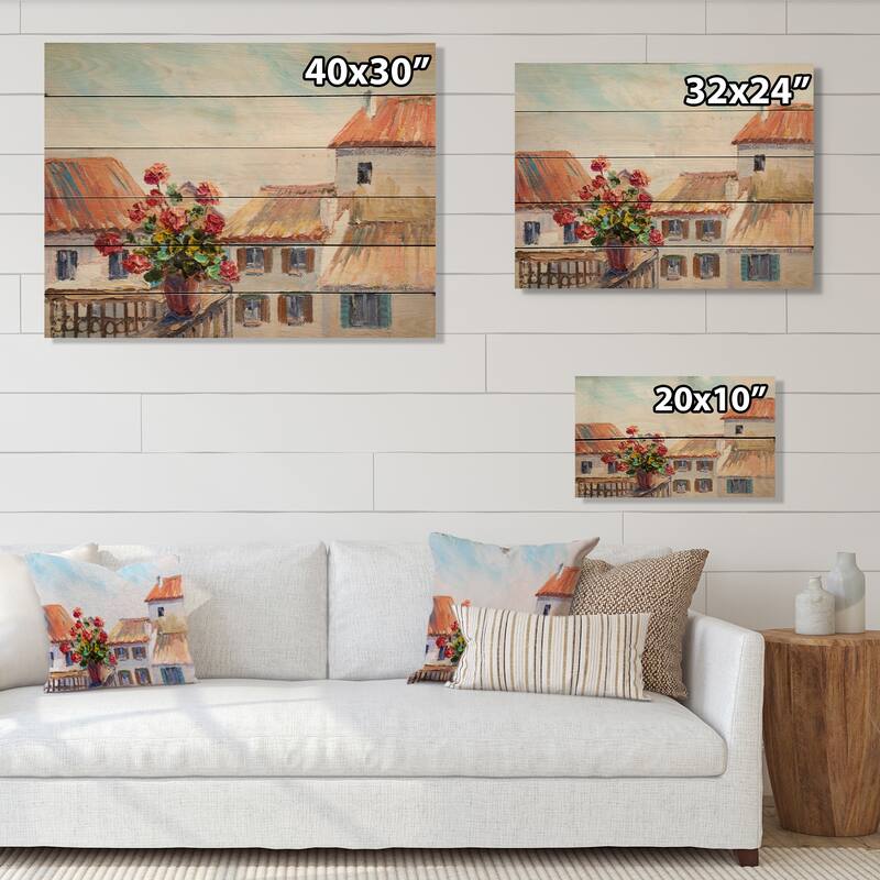 Designart 'French Red Roses In Balcony' French Country Wood Wall Art