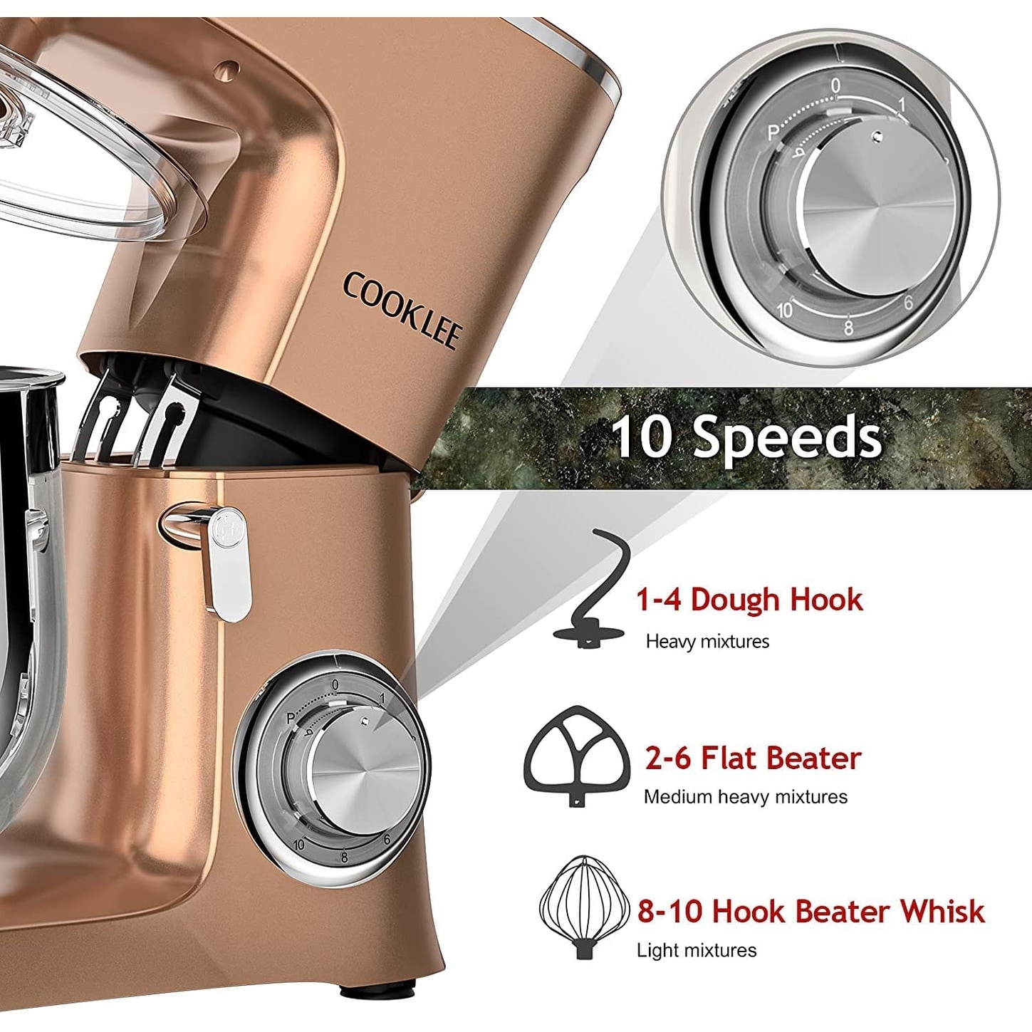 Stand Mixer 9.5 Qt. 660W 10 Speed Electric Kitchen Mixer with