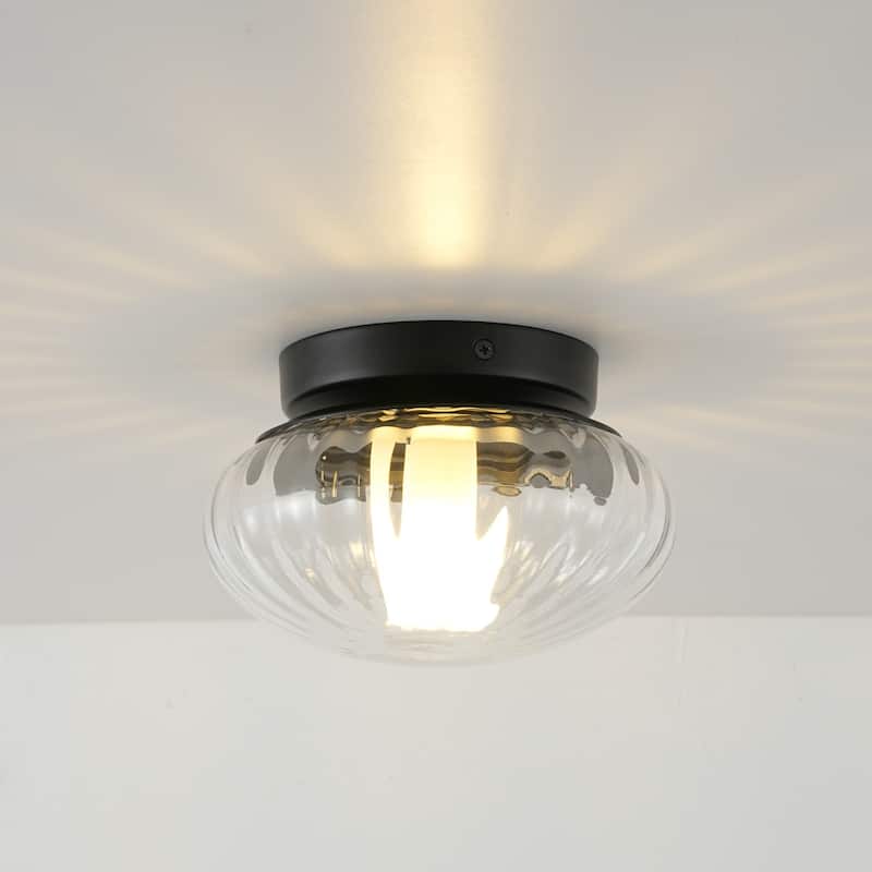 1-Light Modern Retro Clear Textured Glass & Metal Wall/Ceiling Light, Versatile Fixture for Bedroom - 1 Light
