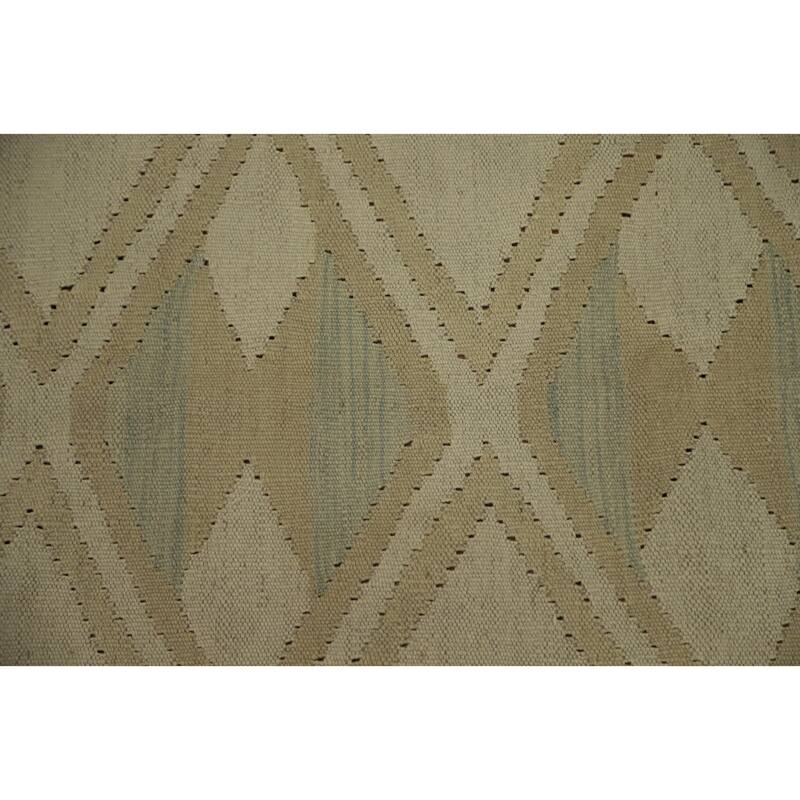 Hand Woven Oriental 100% Wool Carpet Southwestern Tribal Beige & Ivories Kilim Area Rug - 12' 10'' X 9' 9''