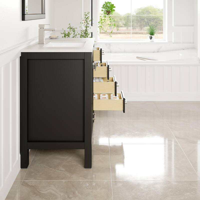 Eviva London 42″ x 18″ Espresso Transitional Vanity with White Carrara Quartz Top